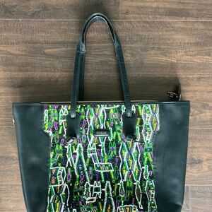Colorful Maria’s artisan collection Patterned Tote with Black leather